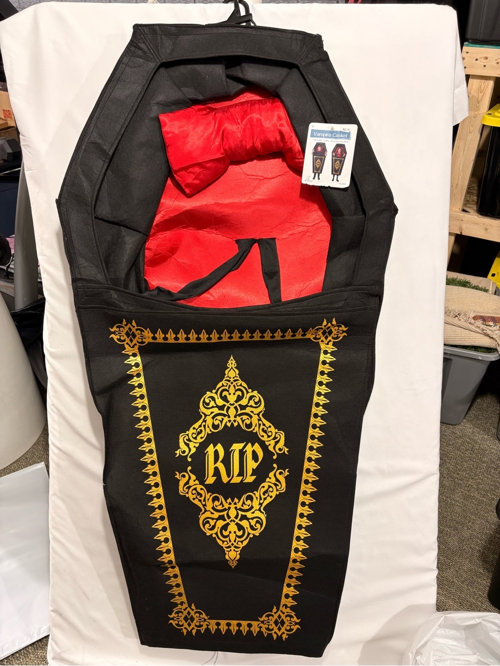 Kids Black and Red Vampire Coffin Costume with Gold RIP Design